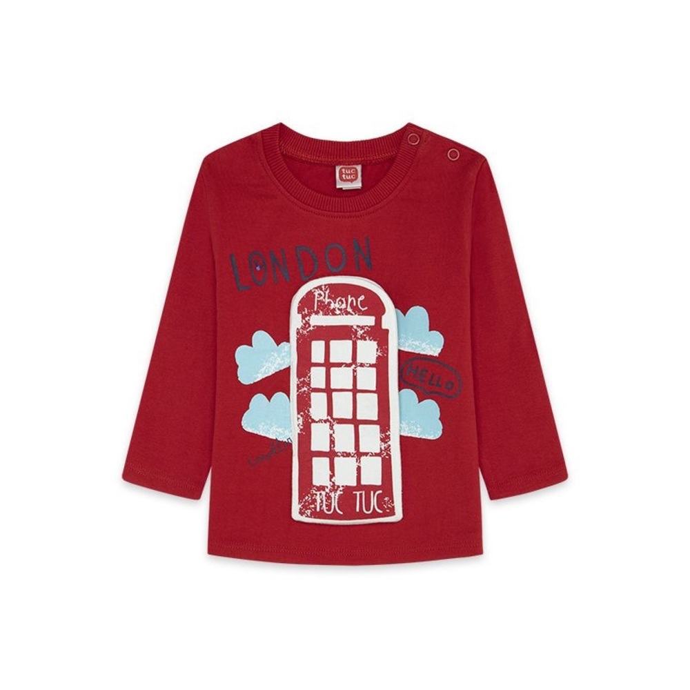 Red Long Sleeve Kids Tee with London Design